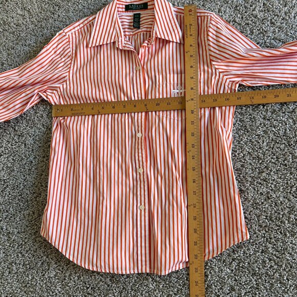Lauren Ralph Lauren Petite Striped Cotton Button-Up Shirt /Embroidered Anchor - Picture 6 of 7
